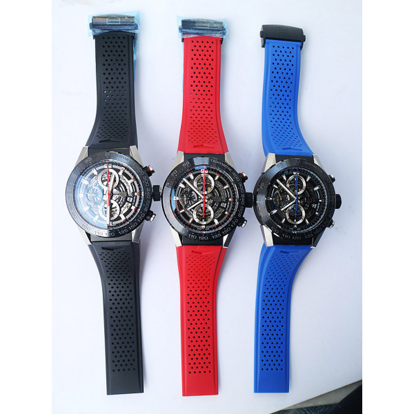 Carrera Calibre HEUER 01 Chrono 45mm Ceramic Bezel Black SS Case Rubber Strap XF A1887