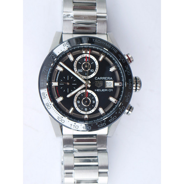 Carrera Calibre HEUER 01 Chrono 43mm Ceramic Bezel Black Dial SS Case XF A1887