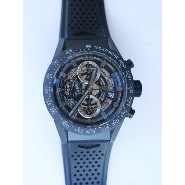 Carrera Calibre HEUER 01 Chrono 43mm Ceramic Case&Bezel All Black Rubber Strap XF A1887