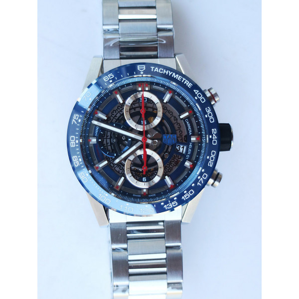 Carrera Calibre HEUER 01 Chrono 43mm Ceramic Bezel Blue SS/SS Bracelet  XF A1887 