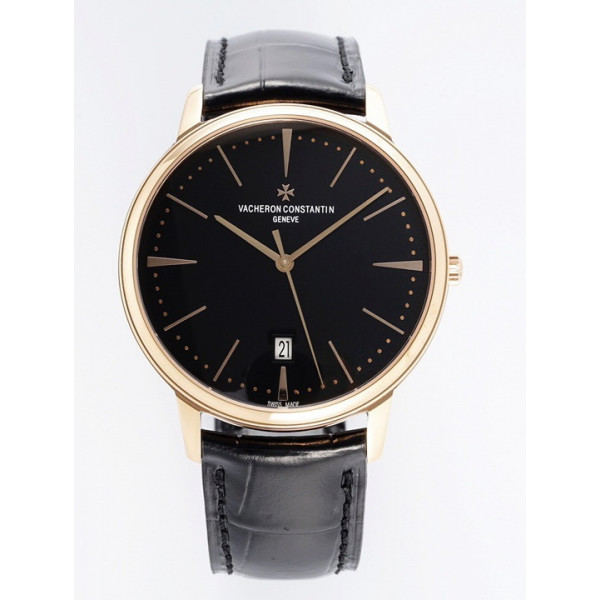 Patrimony Date RG 1:1 Best Edition Black Dial Leather Strap PPF MIYOTA 9015