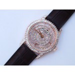 Traditionnelle High Jewellery Watch SS Full Diamonds Leather Strap MIYOTA9015